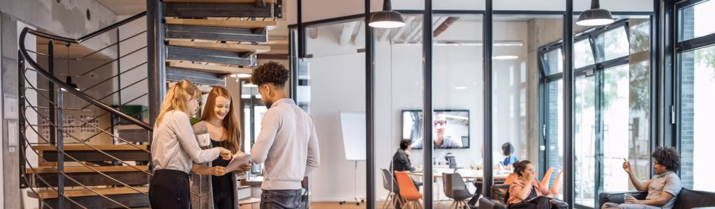 Staff discussing planning and meetings